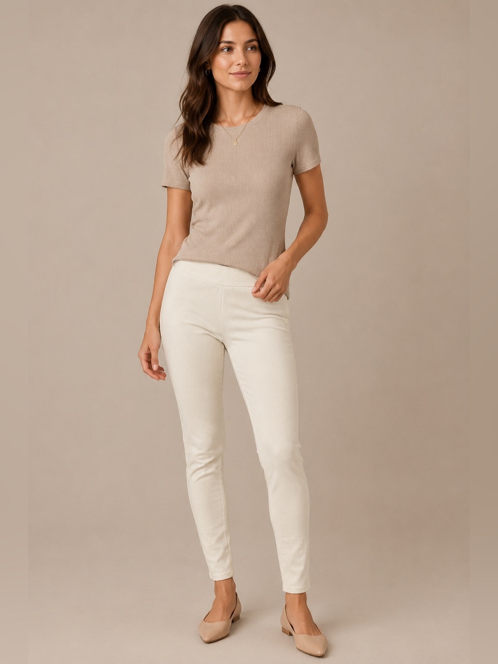 Sabrina Lauren Ultra Soft Stretch Skinny Pants Ivory‎ Size L Pull-On Slim Leg